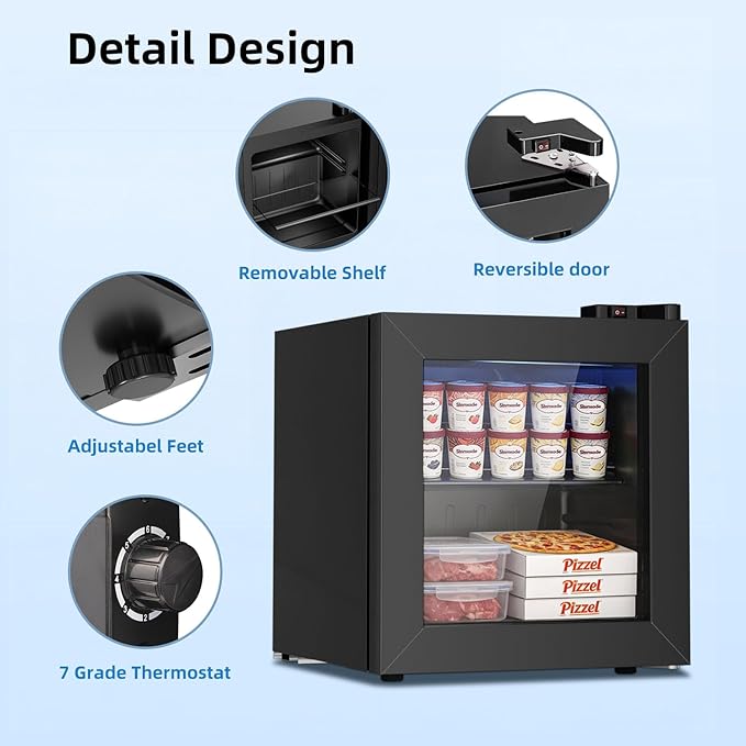 Antarctic Star Upright Freezer 2.1 cu.ft, Compact Mini Freezer With Reversible Single Door, Temperature Control, Removable Shelves, Small Freezer Stainless Steel For Dorms Home Office, Black - View 4 | Fridge.com