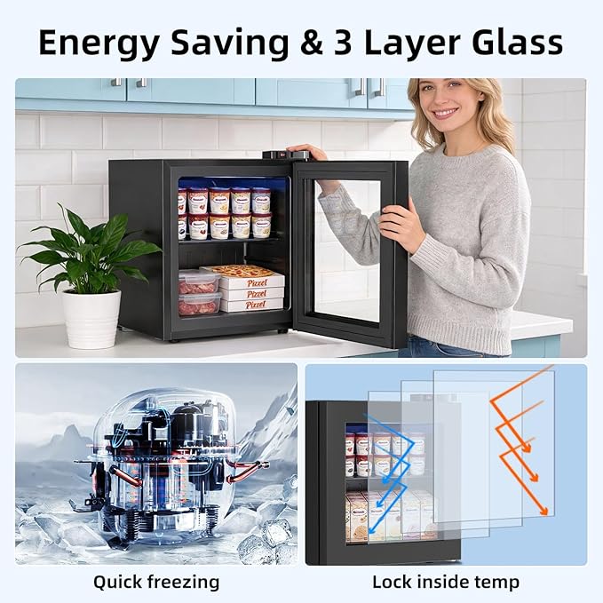 Antarctic Star Upright Freezer 2.1 cu.ft, Compact Mini Freezer With Reversible Single Door, Temperature Control, Removable Shelves, Small Freezer Stainless Steel For Dorms Home Office, Black - View 5 | Fridge.com