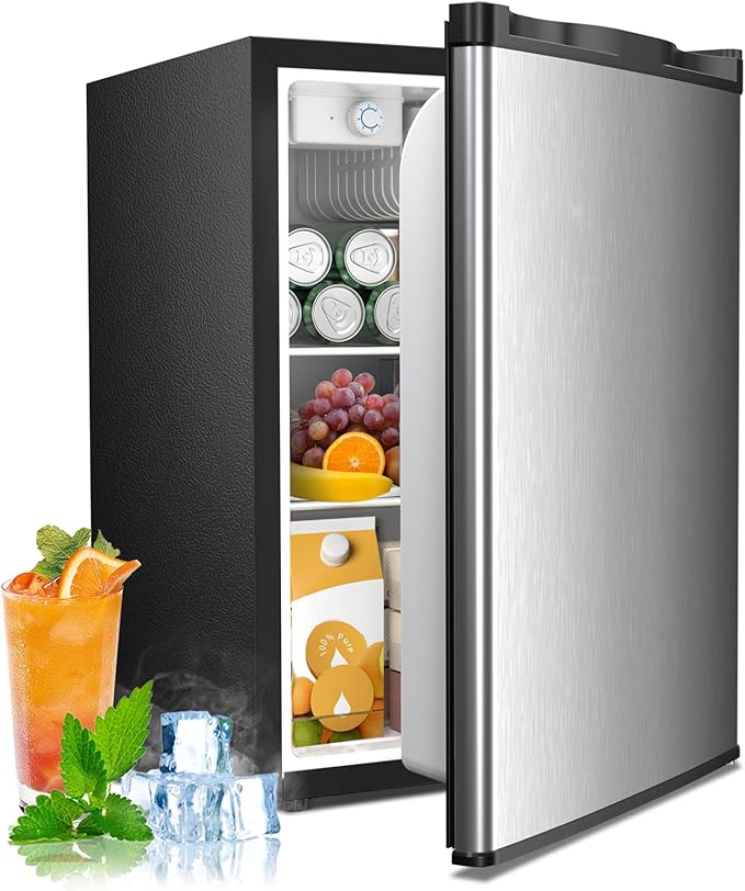 Antarctic Star 2.56 Cu.Ft. Mini Fridge with Freezer, Small Refrigerators with Adjustable Thermostat, Low Noise, Energy Saving, Compact Refrigerators for College Dorm, Office, Bedroom, Stainless Steel | Fridge.com