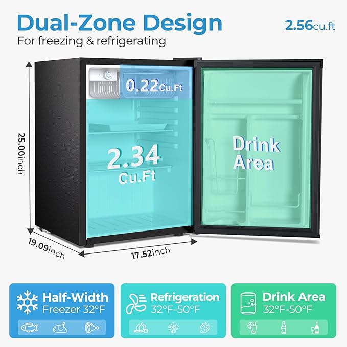 Antarctic Star 2.56 cu.ft. Mini Fridge With Freezer, Small Refrigerators With Adjustable Thermostat, Low Noise, Energy Saving, Compact Refrigerators For College Dorm, Office, Bedroom, Stainless Steel - View 2 | Fridge.com
