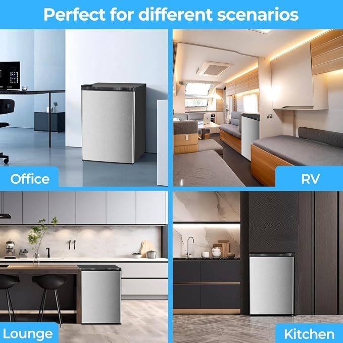 Antarctic Star 2.56 cu.ft. Mini Fridge With Freezer, Small Refrigerators With Adjustable Thermostat, Low Noise, Energy Saving, Compact Refrigerators For College Dorm, Office, Bedroom, Stainless Steel - View 6 | Fridge.com