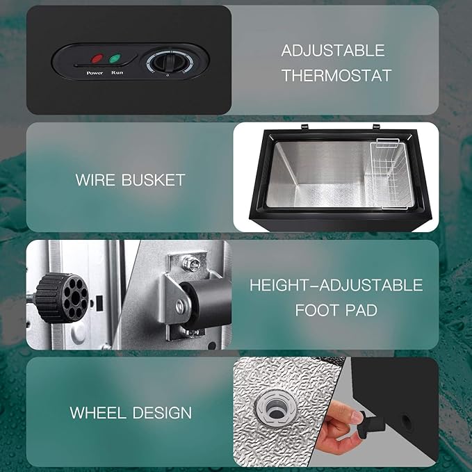 Antarctic Star 7.0 cu.ft Chest Freezer 6.8℉To -4℉With Removable Basket Free Standing Top Open Door Compact Freezer With Adjustable 7 Temperature Defrost Water Drain/Power Saving Ul Certified Black - View 2 | Fridge.com