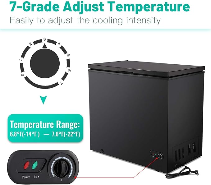 Antarctic Star 7.0 cu.ft Chest Freezer 6.8℉To -4℉With Removable Basket Free Standing Top Open Door Compact Freezer With Adjustable 7 Temperature Defrost Water Drain/Power Saving Ul Certified Black - View 3 | Fridge.com