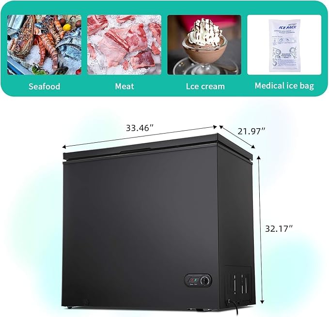 Antarctic Star 7.0 cu.ft Chest Freezer 6.8℉To -4℉With Removable Basket Free Standing Top Open Door Compact Freezer With Adjustable 7 Temperature Defrost Water Drain/Power Saving Ul Certified Black - View 6 | Fridge.com