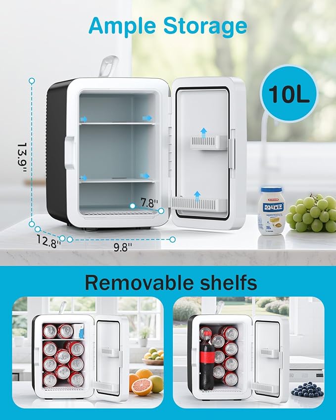 Antarctic Star Compact Mini Fridge, 10L Portable Small Refrigerator, 2.6 gal Desktop Fridge With Ac/Dc Adapters, Small Cosmetics Cooler For Beverage, Food, Makeup, Bedroom, Office, Dorm, Black - View 2 | Fridge.com