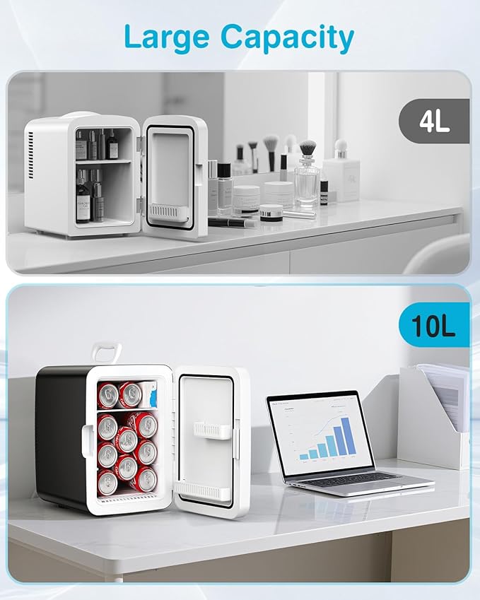 Antarctic Star Compact Mini Fridge, 10L Portable Small Refrigerator, 2.6 gal Desktop Fridge With Ac/Dc Adapters, Small Cosmetics Cooler For Beverage, Food, Makeup, Bedroom, Office, Dorm, Black - View 3 | Fridge.com
