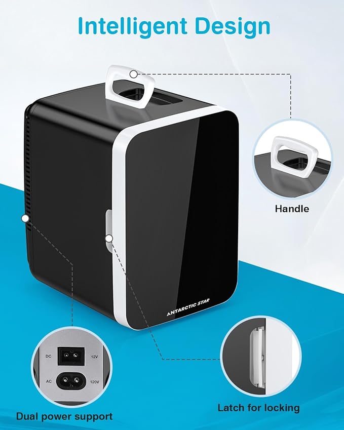 Antarctic Star Compact Mini Fridge, 10L Portable Small Refrigerator, 2.6 gal Desktop Fridge With Ac/Dc Adapters, Small Cosmetics Cooler For Beverage, Food, Makeup, Bedroom, Office, Dorm, Black - View 4 | Fridge.com
