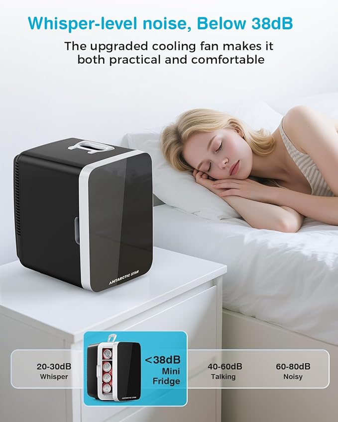 Antarctic Star Compact Mini Fridge, 10L Portable Small Refrigerator, 2.6 gal Desktop Fridge With Ac/Dc Adapters, Small Cosmetics Cooler For Beverage, Food, Makeup, Bedroom, Office, Dorm, Black - View 6 | Fridge.com