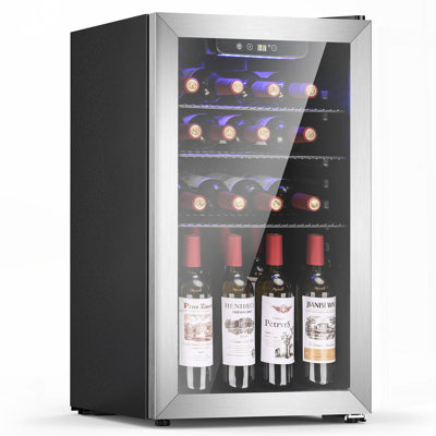 17.32'' W 3.2 Cu.ft Beverage Refrigerator, 26 Wine Bottles, Stainless Door, Touch Panel, 32-61, LED, Removable Shelves — FIN-0014940 | Fridge.com