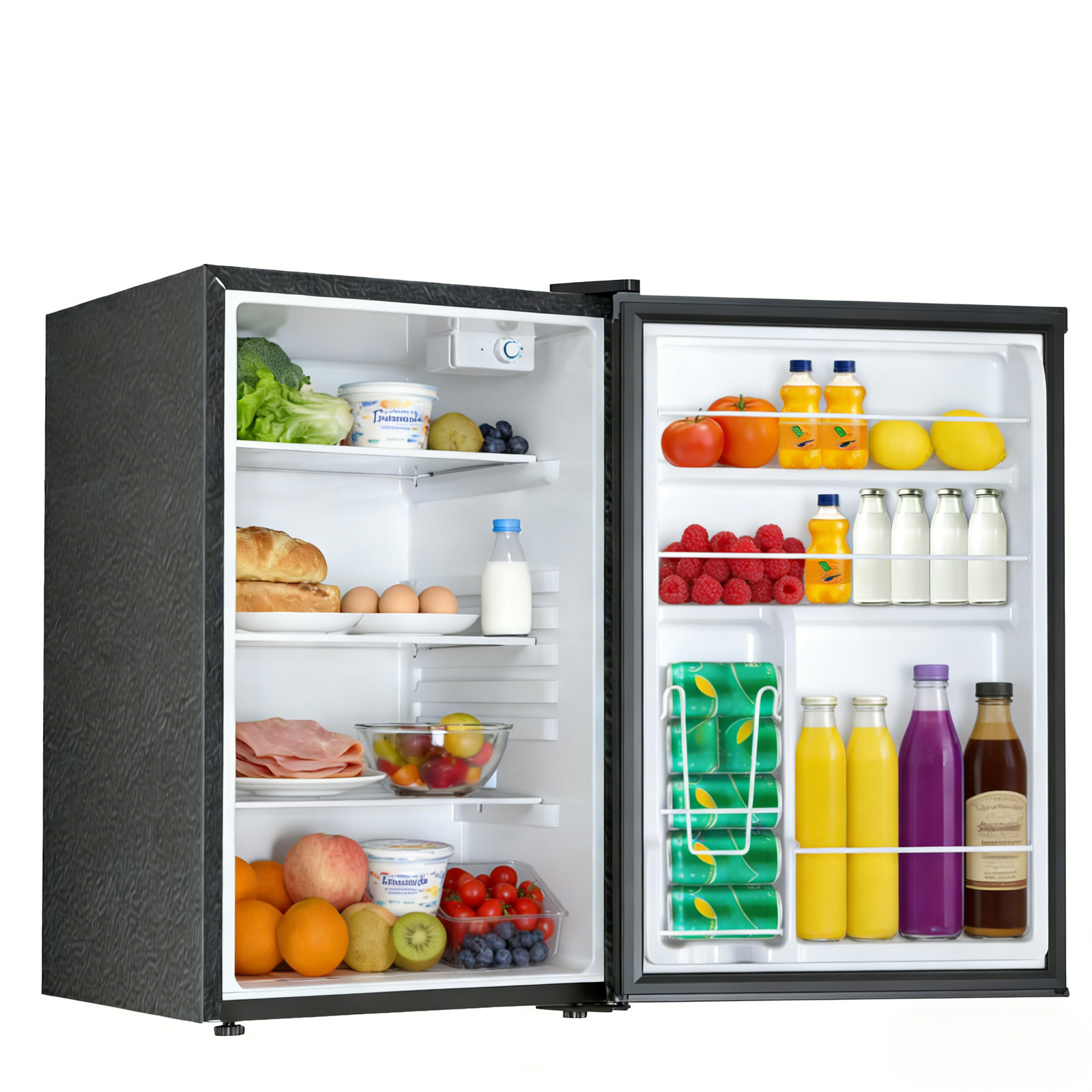 4.41 Cu.ft Black Compact Mini Fridge: Single Door, Adjustable Thermostat, Glass Shelves - Energy Saving & Low Noise For Bed/Office/Dorm | Fridge.com