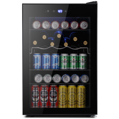 20.3"W 4.4 Cu.ft Mini Fridge, 37 Bottles/145 Cans,Beverage Fridge with Touch Control, 32-61, <38dB, LED, Removable Shelves, Stainless Steel Frame | Fridge.com