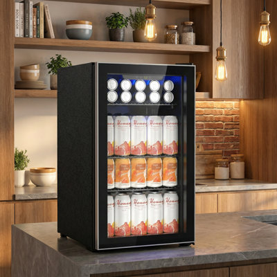 17.32'' W  3.2 Cu.ft Beverage Refrigerator, Holds 130 Cans or 20 Bottles, Stainless Steel Frame, Touch Control, 32-61, <38dB | Fridge.com