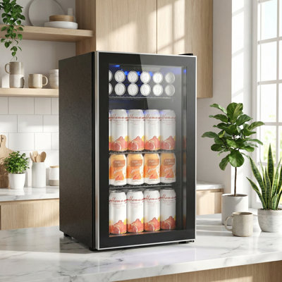 17.32'' W  3.2 Cu.ft Beverage Refrigerator, Holds 130 Cans or 20 Bottles, Stainless Steel Frame, Touch Control, 32-61, <38dB | Fridge.com