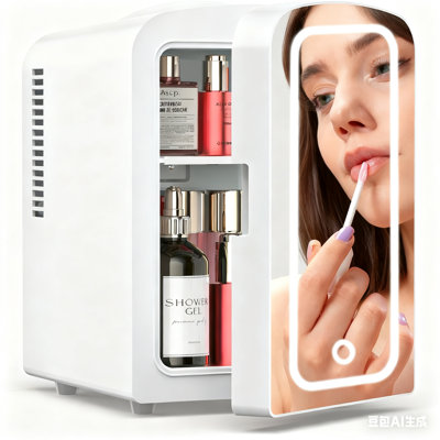 White 4L Skincare Mini Fridge! Led Mirror + Ac/Dc, 6-Can Space For Makeup & More In Any Room | Fridge.com