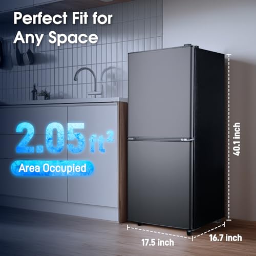 Anypro Fridge With Bottom Freezer And Drawer, 4.0 cu.ft Double Door Refrigerator With 7 Adjustable Temperature Settings For Bedroom, Dorm, Office, Apartment, Large Capacity, Black - View 2 | Fridge.com