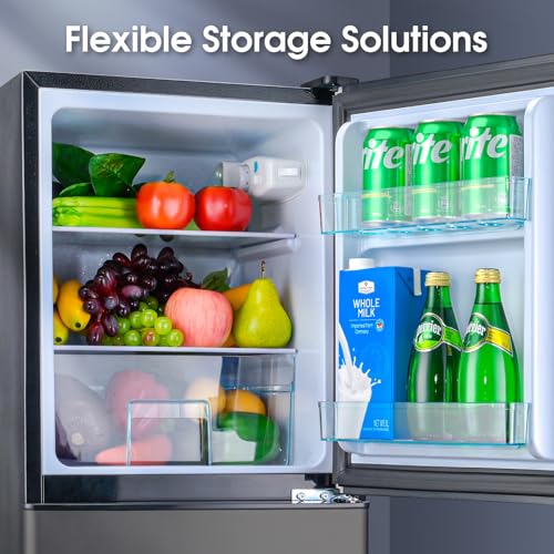 Anypro Fridge With Bottom Freezer And Drawer, 4.0 cu.ft Double Door Refrigerator With 7 Adjustable Temperature Settings For Bedroom, Dorm, Office, Apartment, Large Capacity, Black - View 4 | Fridge.com