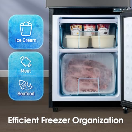 Anypro Fridge With Bottom Freezer And Drawer, 4.0 cu.ft Double Door Refrigerator With 7 Adjustable Temperature Settings For Bedroom, Dorm, Office, Apartment, Large Capacity, Black - View 5 | Fridge.com