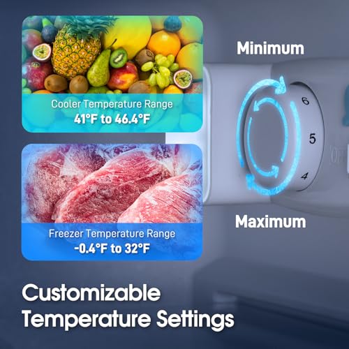 Anypro Fridge With Bottom Freezer And Drawer, 4.0 cu.ft Double Door Refrigerator With 7 Adjustable Temperature Settings For Bedroom, Dorm, Office, Apartment, Large Capacity, Black - View 6 | Fridge.com