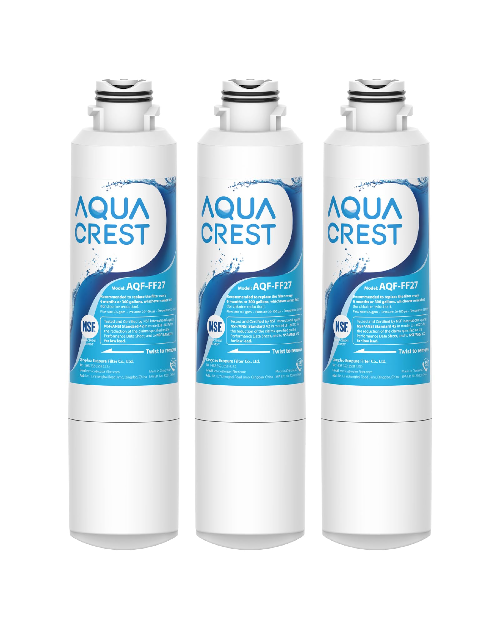 Aqua Crest Aqf-Ff27 Replacement For Samsung Haf-Cin/Exp, Da29-00020b, Rf28hmedbsr, Rf263beaesr, Rf4287hars, Haf-Cin, Da97-08006a-1, Rf28k9380sr, Rf28hfedtsr, Refrigerator Water Filter, 3 Filters - View 1 | Fridge.com