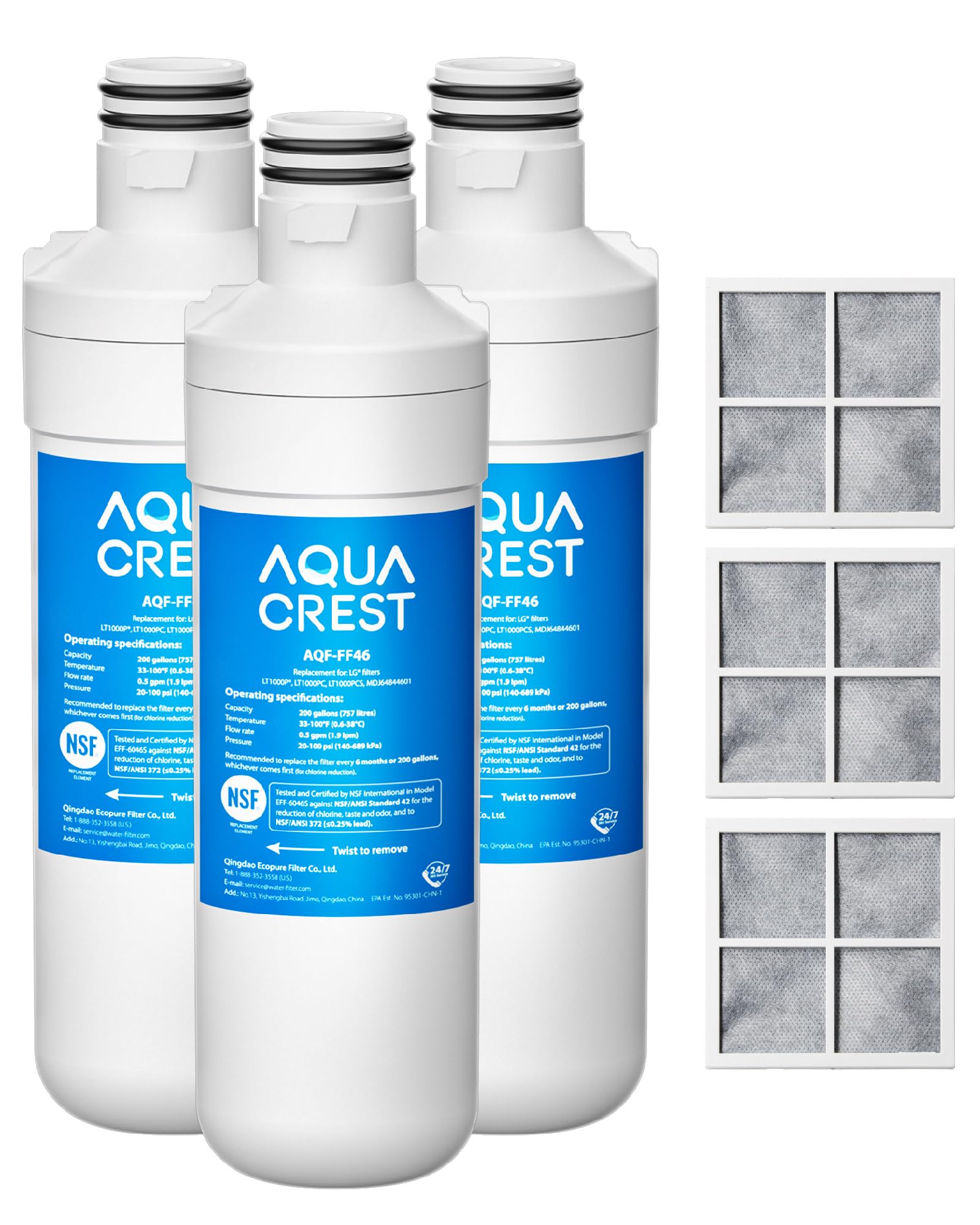 Aqua Crest Lt1000pc Adq747935 Replacement For LG® Lt1000p®/Pc/Pcs Thinq® Refrigerator Water Filter, Lmxs28626s, Lfxs26973s, Mdj64844601, Adq74793501, Adq74793502 And Lt120f® Air Filter, 3 Combo | Fridge.com