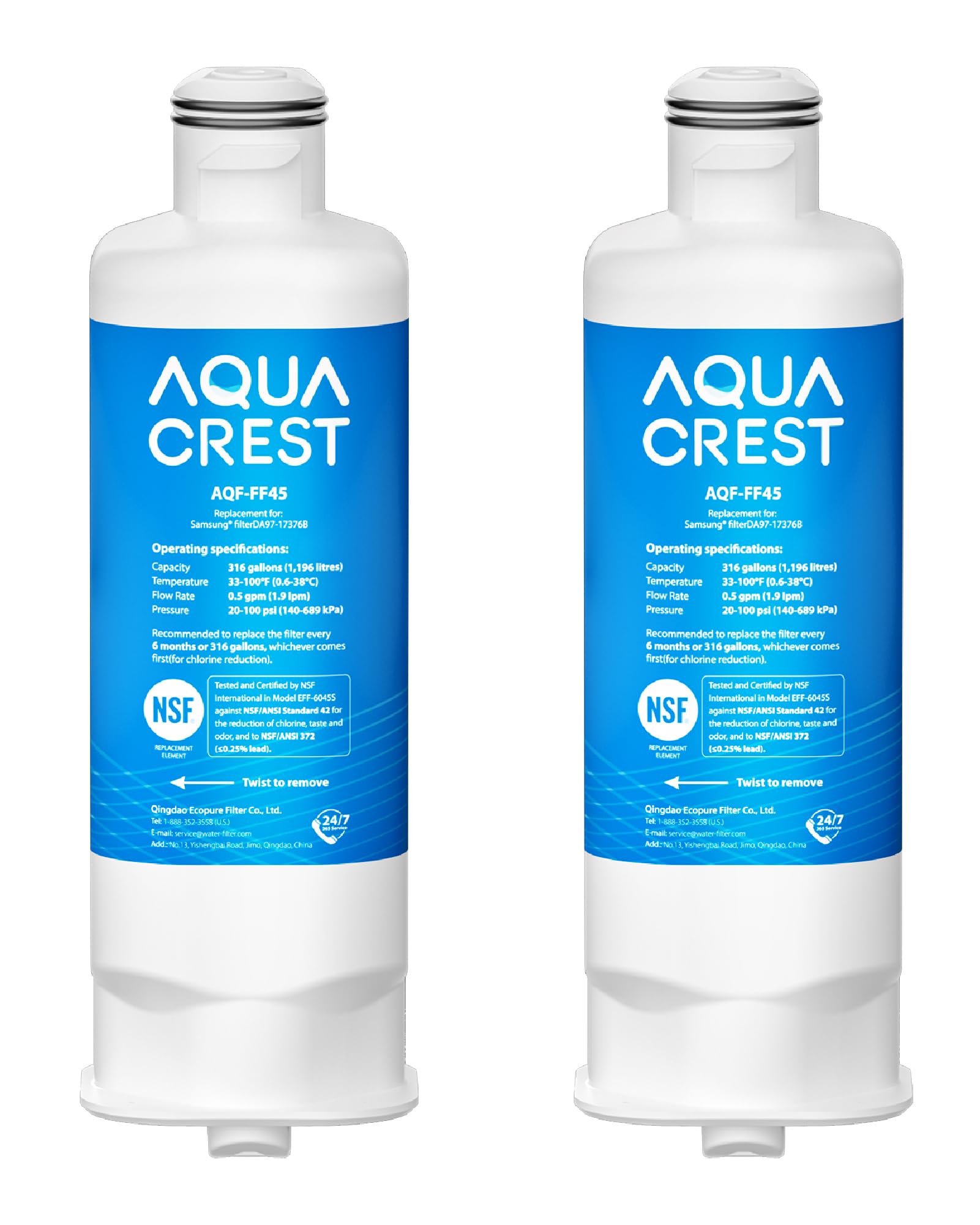 Aqua Crest Da97-17376b Replacement For Samsung® Da97-08006c, Haf-Qin/Exp, Rs27t5200sr, Rf28t5001sr, Rf24r7201sr, Rf28r6201sr, Aqf-Ff45, Refrigerator Water Filter, 2 Pack - View 1 | Fridge.com