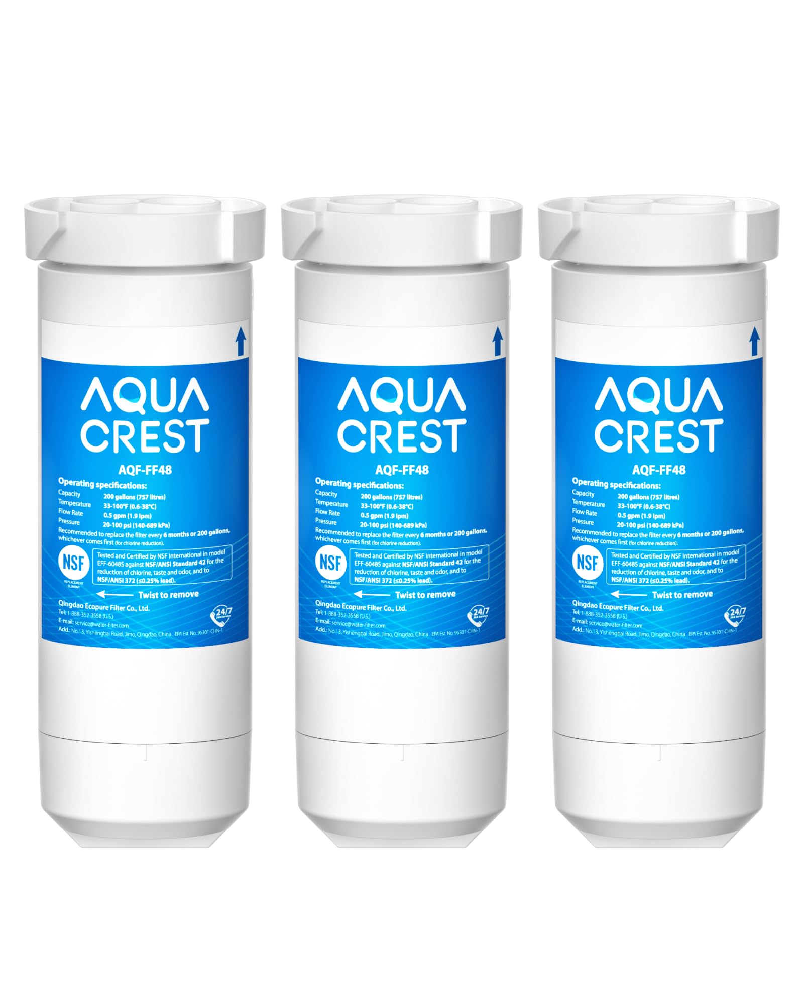 Aqua Crest Xwf Refrigerator Water Filter, Replacement For GE® WR17X30702, Compatible With GE® GNE27, GFE26, GDE25, GSS25, PSE25 Series Refrigerators, Nsf 42 & 372 Certified, 3 Pack (No-Chip) - View 1 | Fridge.com