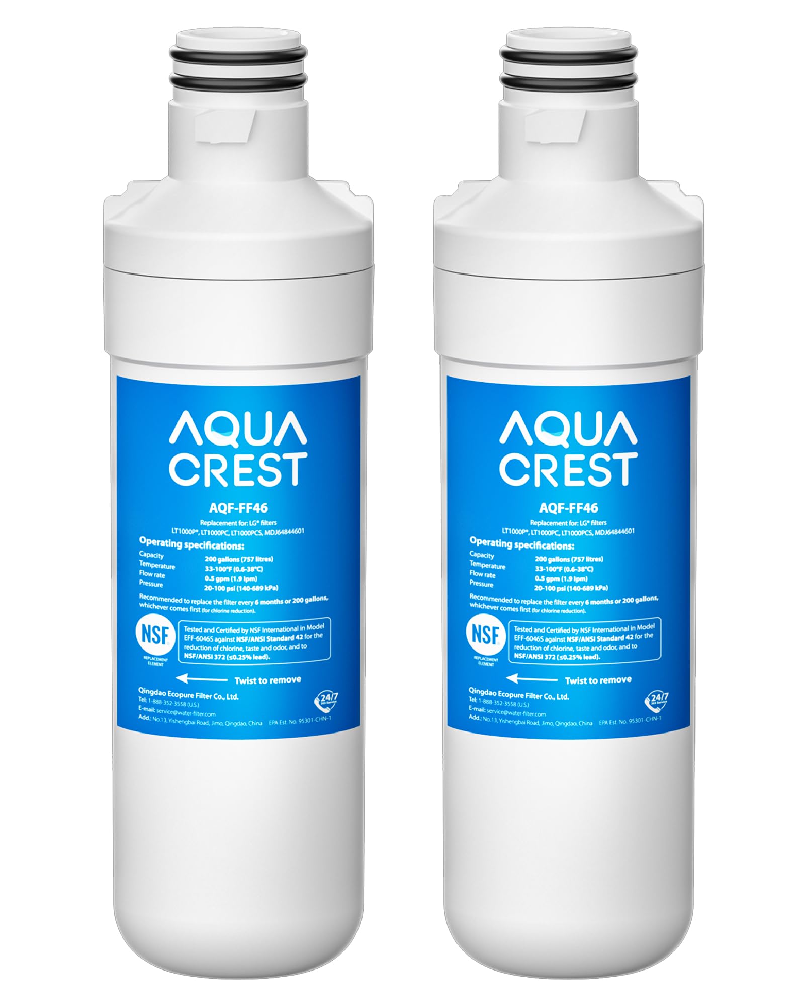 Aqua Crest Lt1000pc Adq747935 Mdj64844601 Nsf Certified Refrigerator Water Filter, Replacement For LG® Lt1000p®, Lt1000pcs, Adq74793501, Adq74793502, Kenmore 469980, 9980, Pack Of 2 | Fridge.com