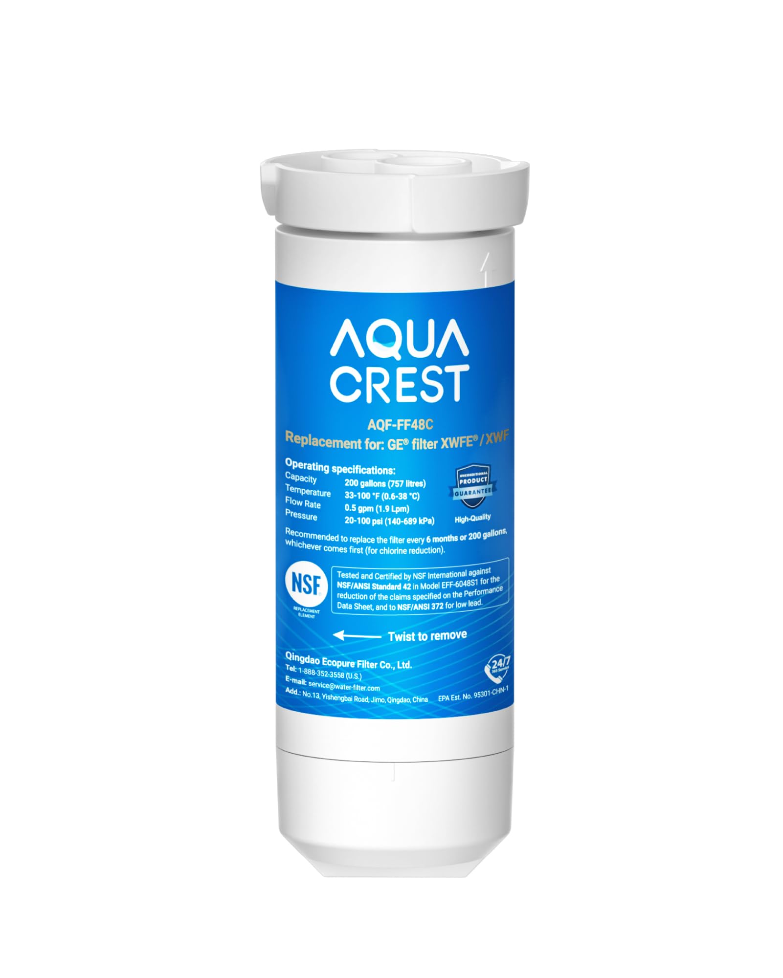 Aqua Crest Xwfe Refrigerator Water Filter, Built-In Chip, Replacement For GE® Xwfe, Xwf, Compatible With GE® Gne27, Gne25, Gne21, Gfe28, Gfe26, Gfe24, Gwe19, Gye18, Gss25 Series Refrigerator - View 1 | Fridge.com