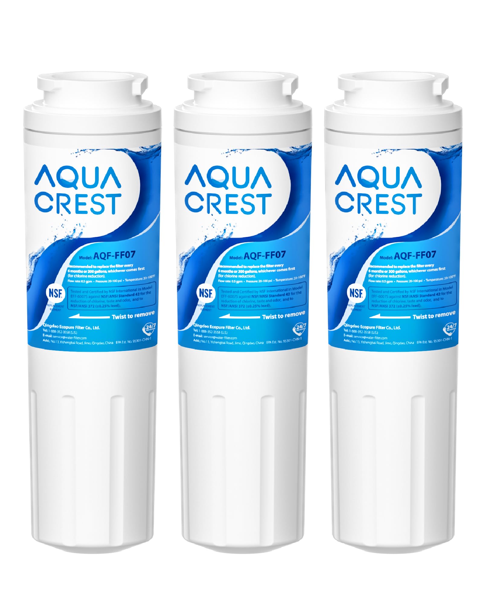 AQUA CREST UKF8001 Replacement for EveryDrop Filter 4, Whirlpool EDR4RXD1, 4396395, Maytag UKF8001P, UKF8001AXX-750, Puriclean II, 46-9006, Refrigerator Water Filter (Pack of 3) | Fridge.com