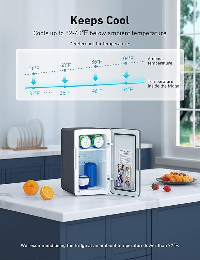 AstroAI Mini Fridge 2.0 Gen, 6 Liter/8 Cans Small Refrigerator Makeup Skincare Fridge 110V Ac/12V Dc Portable Thermoelectric Cooler And Warmer Fridge For Bedroom (Dark Grey) - View 2 | Fridge.com