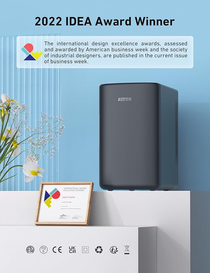 AstroAI Mini Fridge 2.0 Gen, 6 Liter/8 Cans Small Refrigerator Makeup Skincare Fridge 110V Ac/12V Dc Portable Thermoelectric Cooler And Warmer Fridge For Bedroom (Dark Grey) - View 3 | Fridge.com