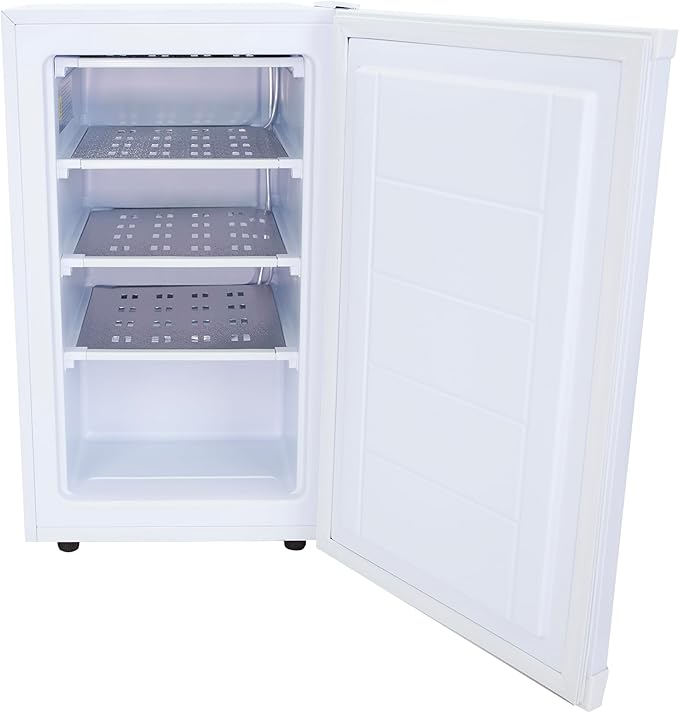 Avanti Upright Freezer Compact Design With 3 Fixed Metal Shelves, Reversible Door Adjustable Temperature Control And Flush-Back Design Perfect For Home, Office, Basements & More, 2.8-cu.ft, White - View 4 | Fridge.com