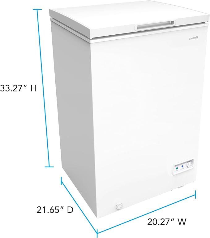Avanti 3.5 cu. ft. Garage Ready Chest Freezer With Removable Storage Basket, External Temperature Control, Manual Defrost, Power Indicator Light, White - View 2 | Fridge.com
