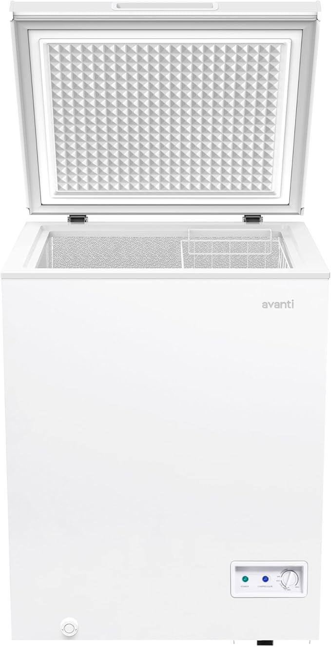 Avanti 3.5 cu. ft. Garage Ready Chest Freezer With Removable Storage Basket, External Temperature Control, Manual Defrost, Power Indicator Light, White - View 3 | Fridge.com