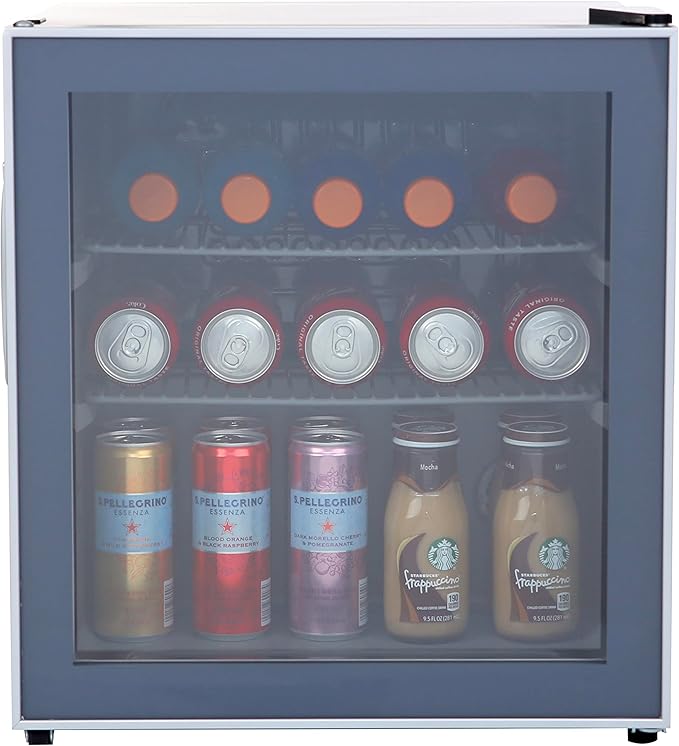 Avanti Beverage Cooler With Glass Door 60 Can Mini Refrigerator For Beer Soda Water 18.25-Inch Wide Freestanding, With Adjustable Temperature Control And Removable Shelves, 1.6-cu.ft., Metallic - View 5 | Fridge.com