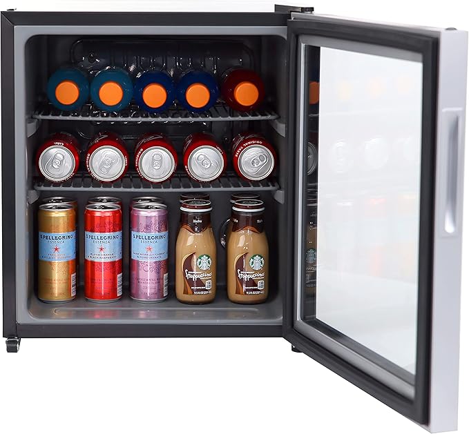 Avanti Beverage Cooler With Glass Door 60 Can Mini Refrigerator For Beer Soda Water 18.25-Inch Wide Freestanding, With Adjustable Temperature Control And Removable Shelves, 1.6-cu.ft., Metallic - View 6 | Fridge.com
