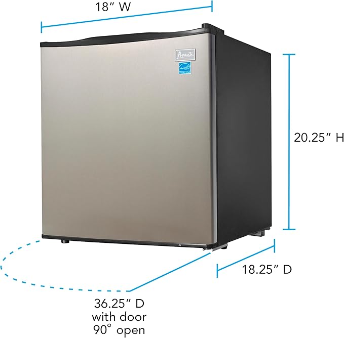 Avanti Mini Fridge Compact Refrigerator For Home Office Or Dorm, Features Compressor Cooling Single Door Removable Shelves Automatic Defrost And Adjustable Temp Control, 1.7-cu.ft, Stainless Steel - View 4 | Fridge.com