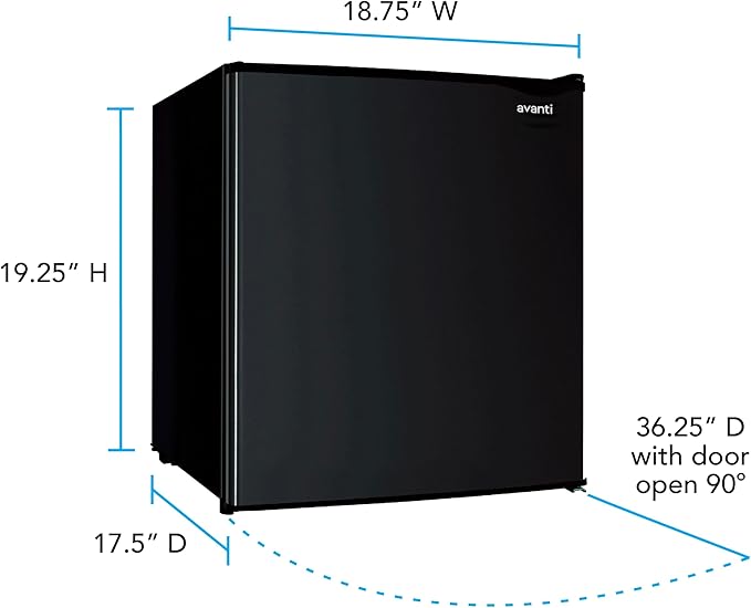 Avanti Mini Fridge Compact Refrigerator For Home Office Or Dorm, Features Single Reversible Door Removable Shelf Manual Defrost And Adjustable Temperature Control, 1.6-cu.ft, Black - View 6 | Fridge.com
