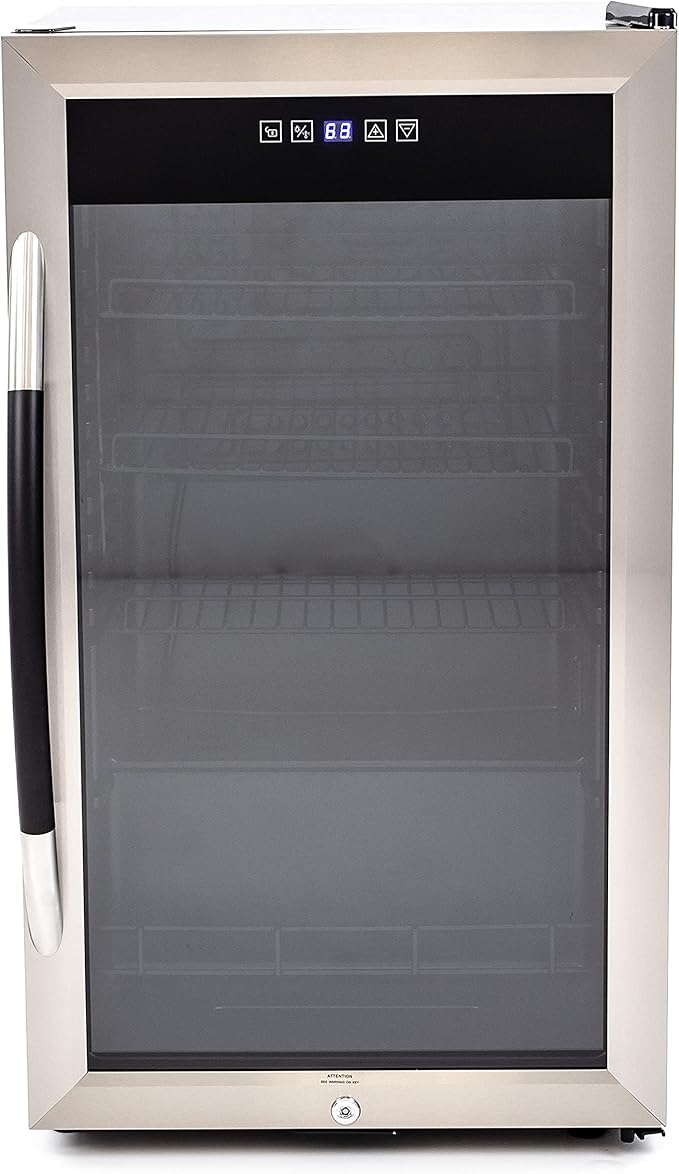 Avanti Beverage Cooler with Glass Door 108 Can Mini Refrigerator with Lock for Beer Soda Water Wine with Adjustable Shelves Digital Temperature Control and Interior Lighting, 3-Cu.Ft., Metallic | Fridge.com