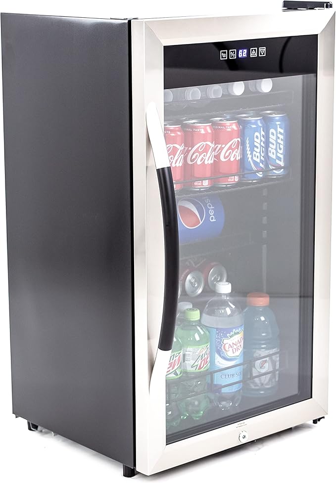 Avanti Beverage Cooler with Glass Door 108 Can Mini Refrigerator with Lock for Beer Soda Water Wine with Adjustable Shelves Digital Temperature Control and Interior Lighting, 3-Cu.Ft., Metallic | Fridge.com