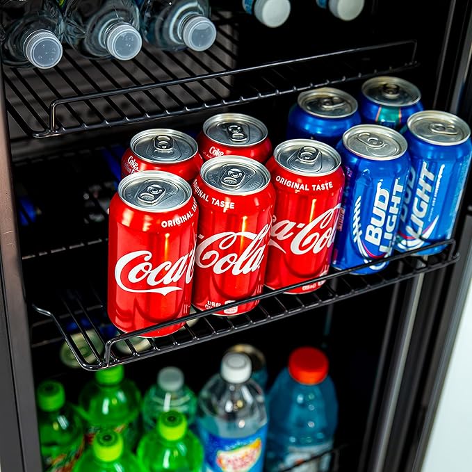 Avanti Beverage Cooler With Glass Door 108 Can Mini Refrigerator With Lock For Beer Soda Water Wine With Adjustable Shelves Digital Temperature Control And Interior Lighting, 3-cu.ft., Metallic - View 6 | Fridge.com