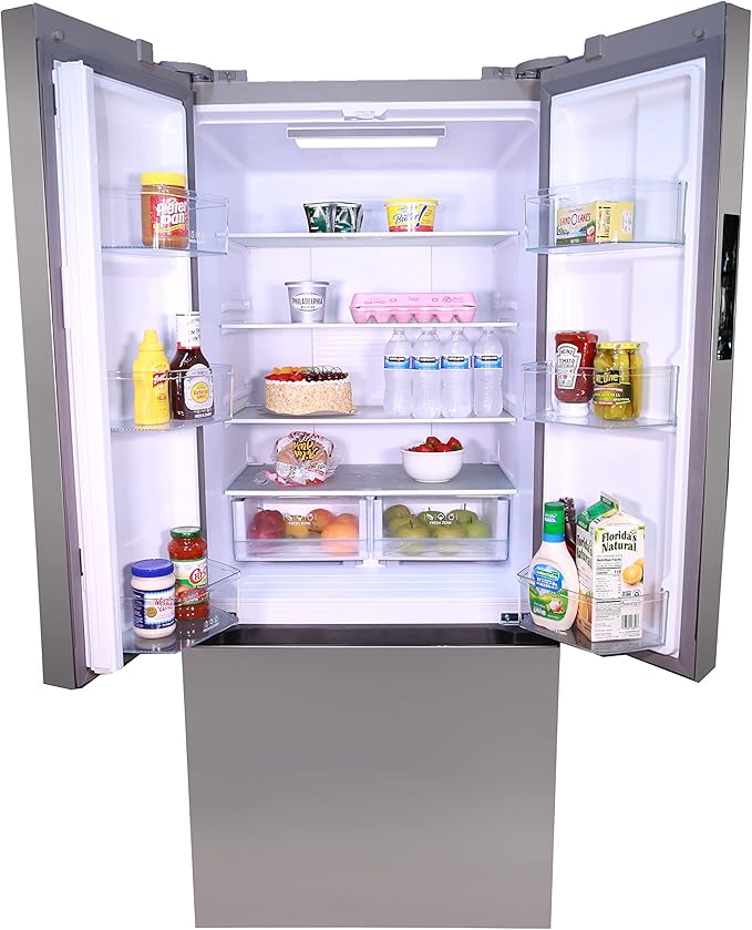 Avanti French Door Refrigerator With Bottom Freezer 30-Inch Wideâ€‹, Frost Free Technology, Large Capacity With Adjustable Shelves, Door Bins & Crisper Drawers, 17.5 cu.ft., Stainless Steel - View 3 | Fridge.com