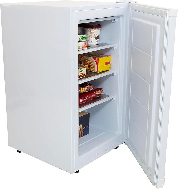 Avanti Upright Freezer Compact Design With 3 Fixed Metal Shelves, Reversible Door Adjustable Temperature Control And Flush-Back Design Perfect For Home, Office, Basements & More, 2.8-cu.ft, White - View 3 | Fridge.com