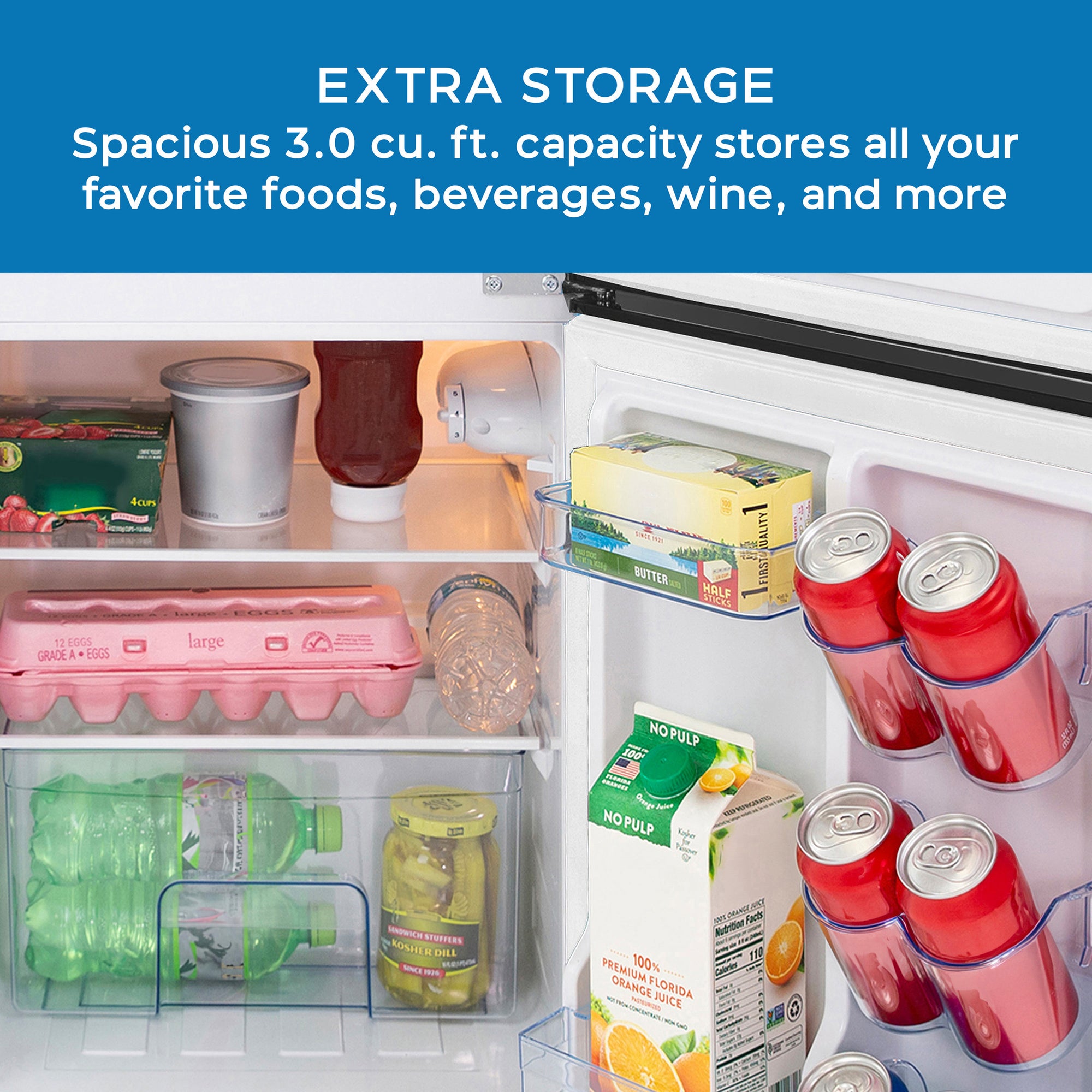 Avanti Mini Fridge With Freezer Retro Design Compact Refrigerator For Home Office Or Dorm, Features Dual Doors Removable Shelves Manual Defrost And Mechanical Adjustable Temp Control, 3.1-cu.ft, Blue - View 2 | Fridge.com