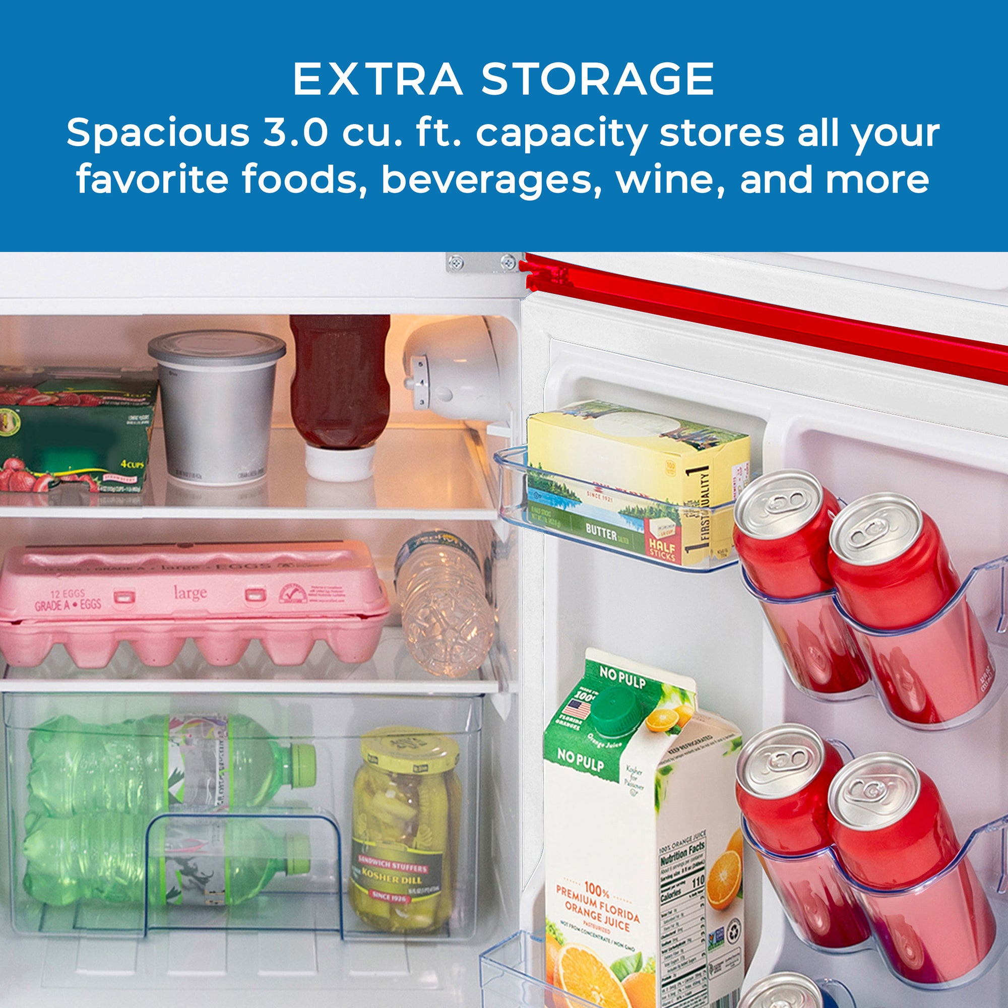 Avanti Mini Fridge With Freezer Retro Design Compact Refrigerator For Home Office Or Dorm, Features Dual Doors Removable Shelves Manual Defrost And Mechanical Adjustable Temp Control, 3.1-cu.ft, Blue - View 4 | Fridge.com