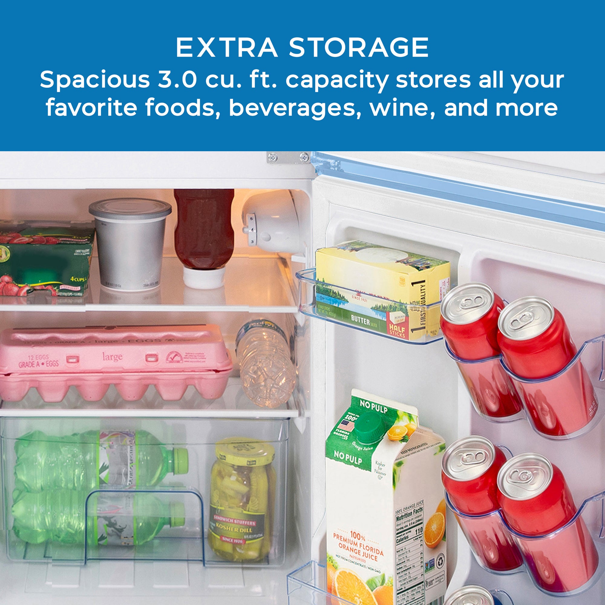 Avanti Mini Fridge With Freezer Retro Design Compact Refrigerator For Home Office Or Dorm, Features Dual Doors Removable Shelves Manual Defrost And Mechanical Adjustable Temp Control, 3.1-cu.ft, Blue - View 6 | Fridge.com