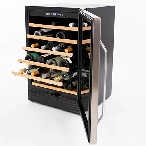 Avanti 50-Bottle Wine Cooler, Stainless Steel Wine Fridge With Wood-Front Shelves, Electronic Controls, LED Lighting & Lock, ADA Compliant, 50 Bottle, Stainless Steel - View 5 | Fridge.com