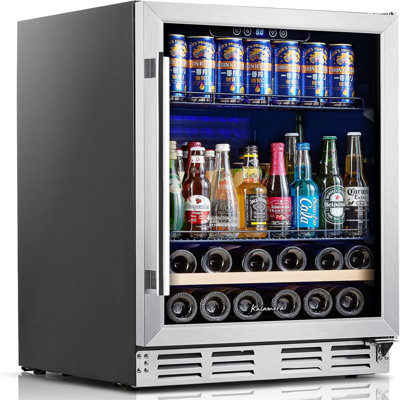 Kalamera 24" Built-In Freestanding Wine & Beverage Cooler, Holds 118 Drink Cans & 16 Wine Bottles, Digital LCD Control, Reversible Tempered Glass Door | Fridge.com