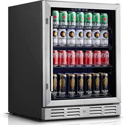 Kalamera 24 Inch 152 Can Built-in Freestanding Beverage Refrigerator, Stainless Steel Compressor Cooler with Tempered Glass Door, Digital Touch Contro | Fridge.com