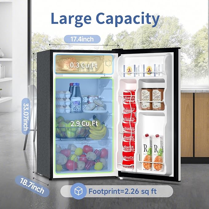 Bangson Mini Fridge With Freezer, 3.2Cu.Ft, Single Door Small Refrigerator, Energy-Efficient, Low Noise, Mini Fridge For Bedroom Dorm And Office, Silver - View 2 | Fridge.com